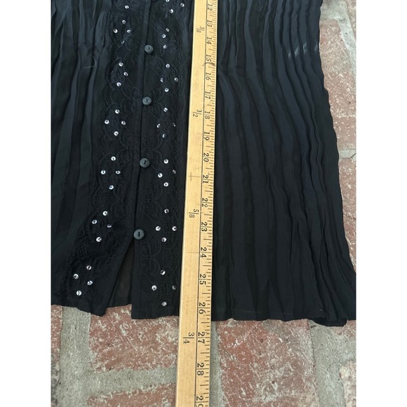 Notations Blouse XL Black Sheer Long Sleeve Lace Sequin Button Down Top Witchy - Picture 8 of 8